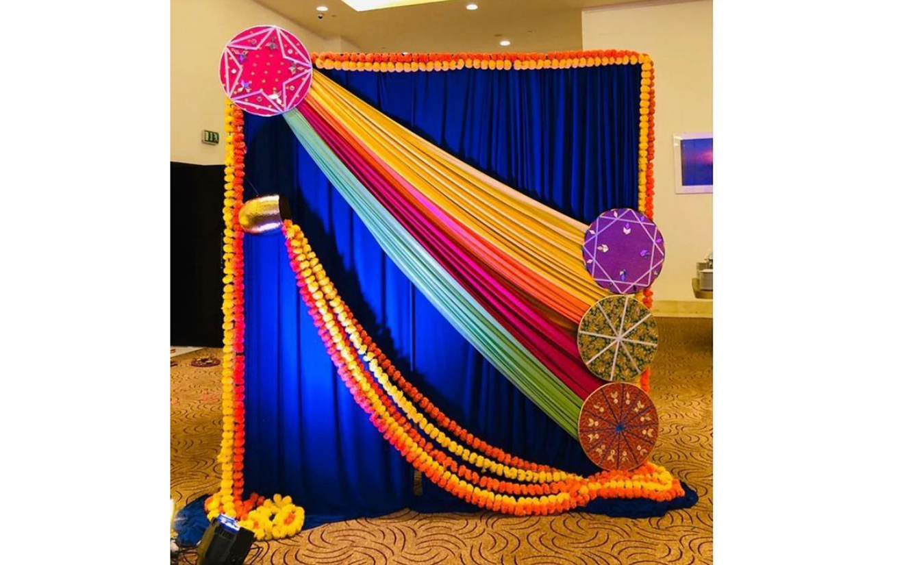 Diwali Blue Floral Backdrop