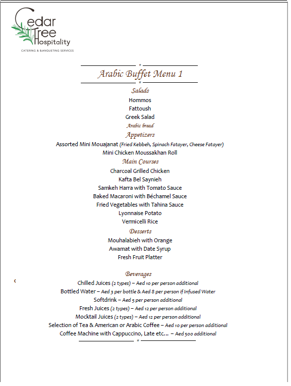 Arabic Buffet by Cedar Tree Hospitality (OLD)