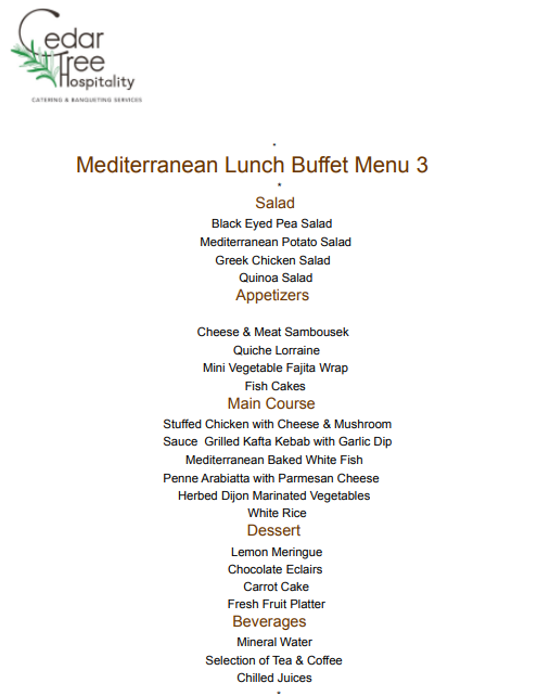 Mediterranean Buffet By Cedar Tree Hospitality