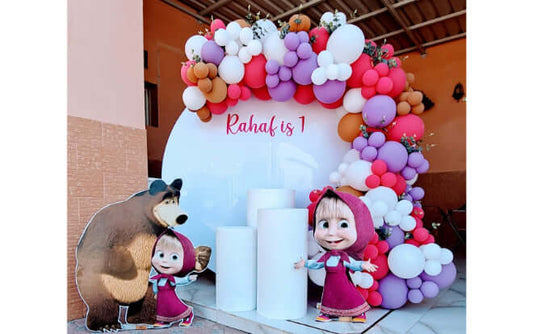 Purple Masha & Bear Theme Backdrop