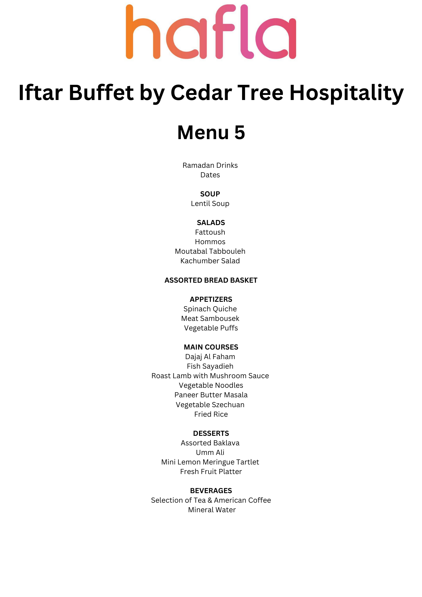 Iftar Buffet by Cedar Tree Hospitality