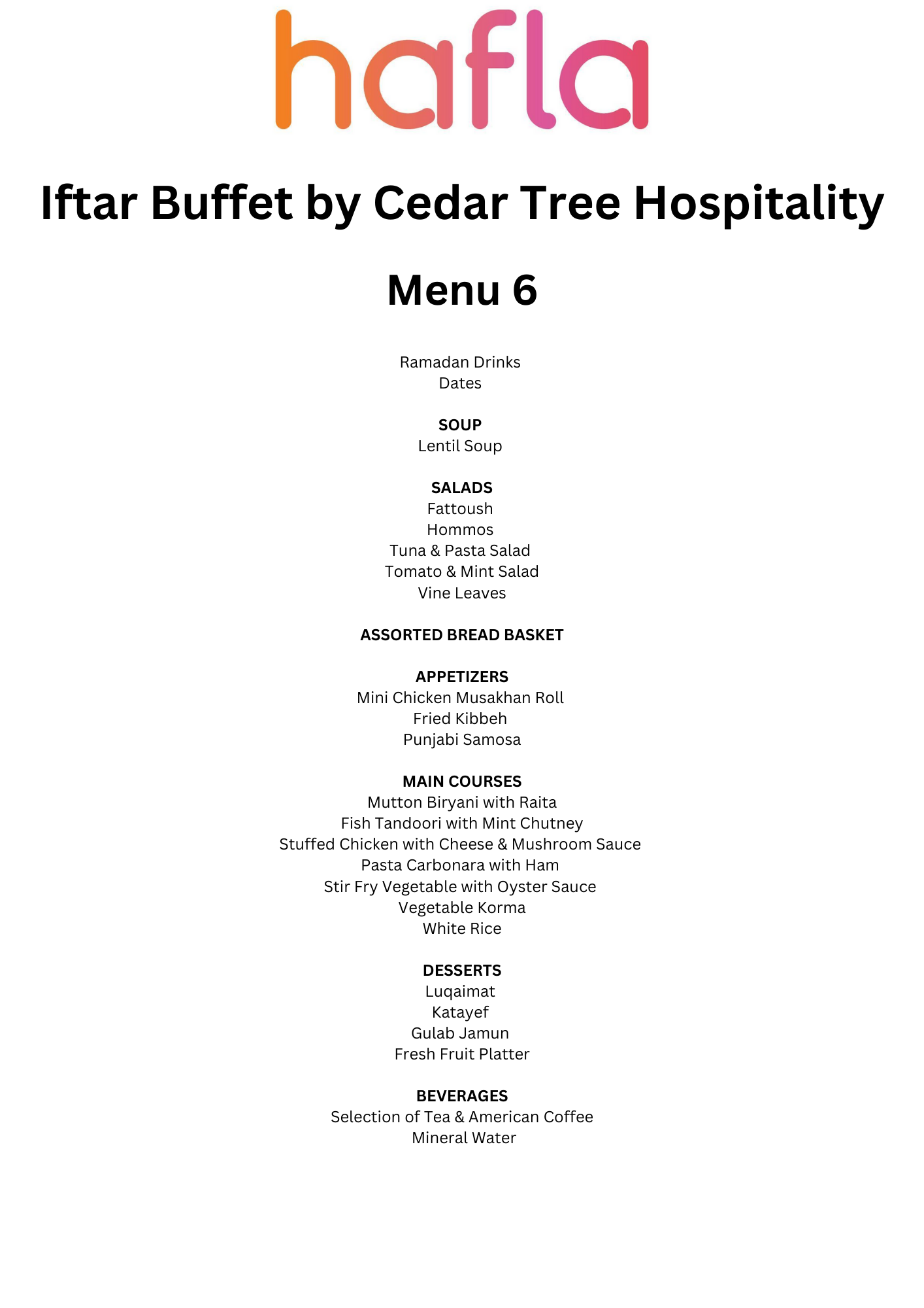 Iftar Buffet by Cedar Tree Hospitality