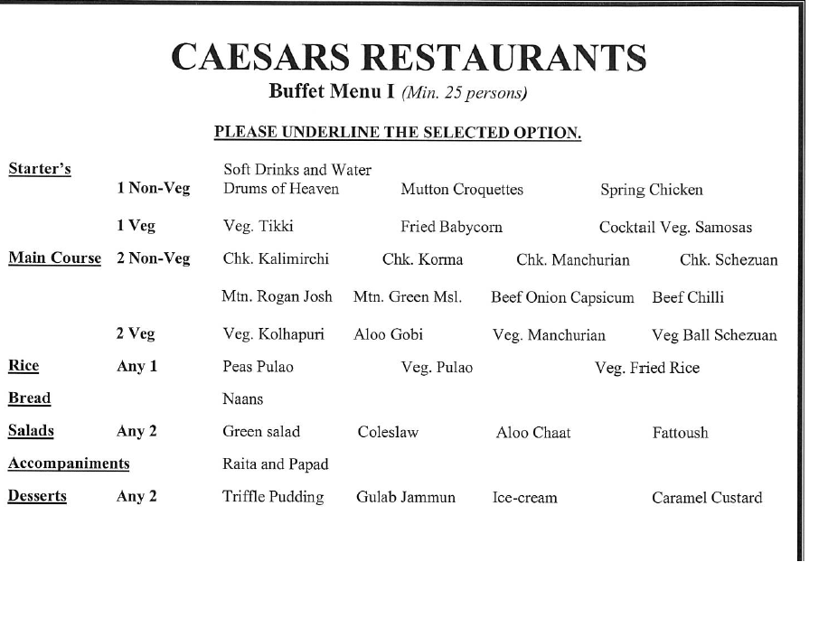 Indian Buffet by Caesars