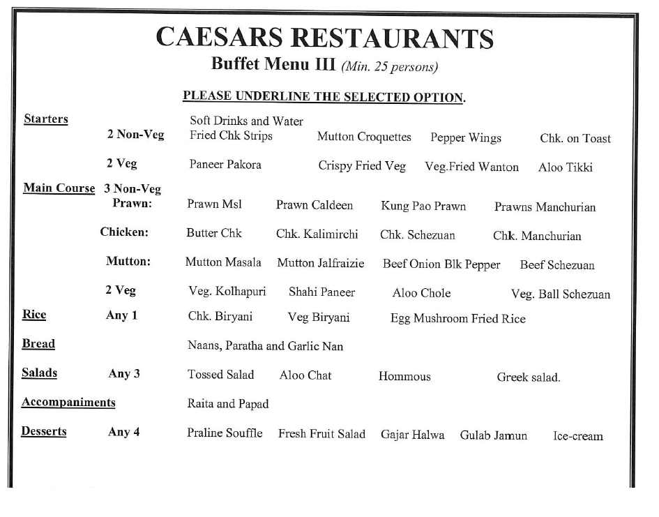 Indian Buffet by Caesars
