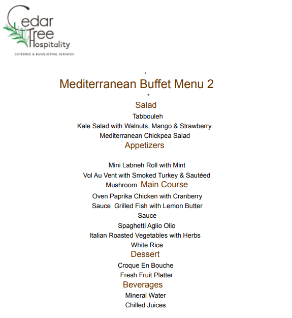 Mediterranean Buffet By Cedar Tree Hospitality