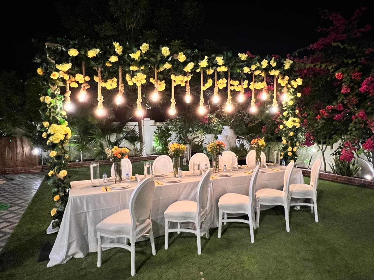 Ramadan Iftar & Suhoor Yellow Flowers Lighting Setup Decor