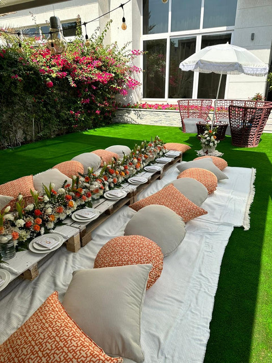 Ramadan Iftar & Suhoor Low Seating Setup with Fresh Flowers